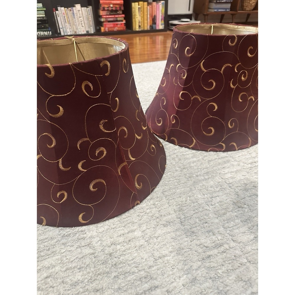 allen + roth 10" x 14" Red and Gold Fabric Embroidered Bell Lamp Shades Set 2 - Picture 3 of 8